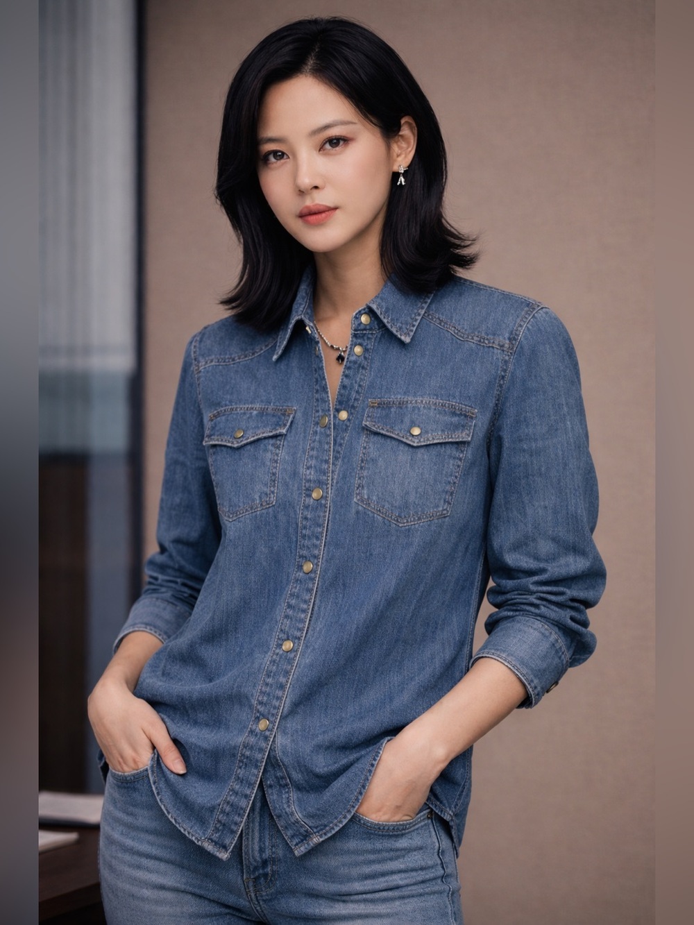 Brunello Cucinelli Dark Blue Denim Shirt